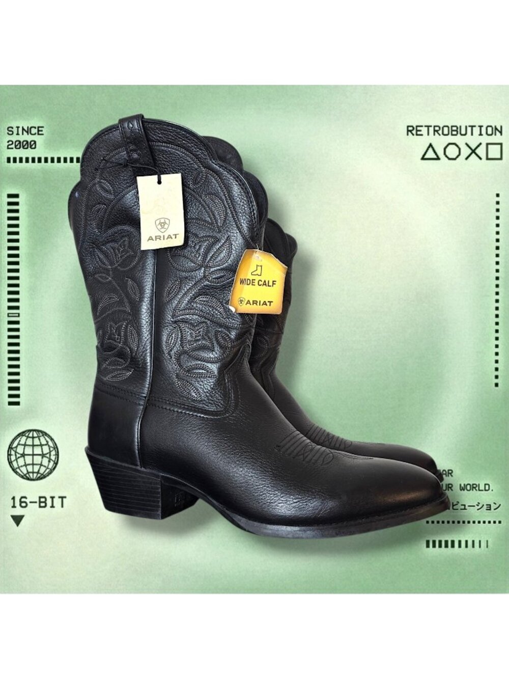 NWT Ariat Western Cowboy Boots Black Wide Calf Size 11 US Womens